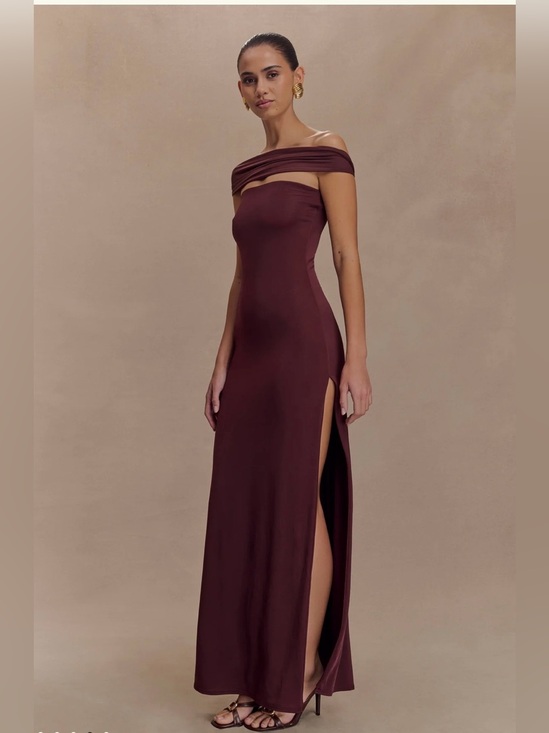 Meshki Dresses & Skirts - Meshki  Burgundy Evening Gown with Side Slit